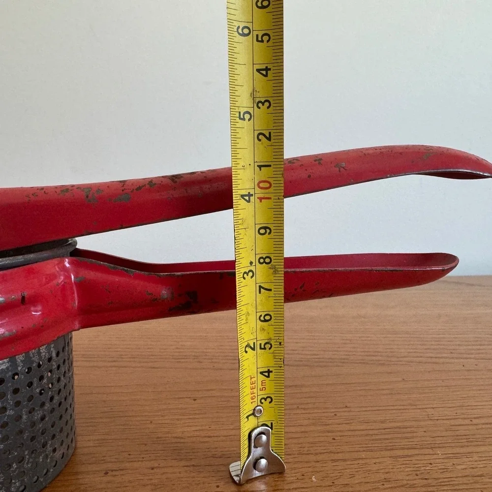 Vintage Red Metal Potato Masher‎ Ricer Kitchen Tool Gadget